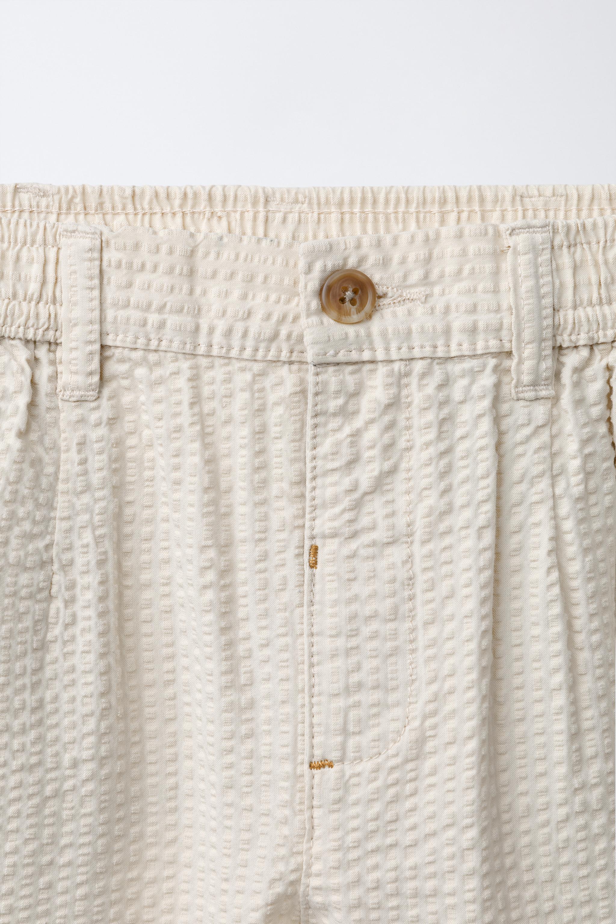 EMBROIDERED BIRD SEERSUCKER PANTS